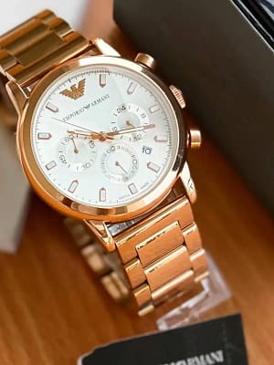 Emporio Armani gold metal strap wrist watch