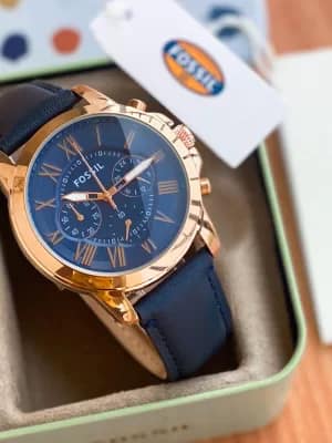 Fossil leather strap wrist watch for men