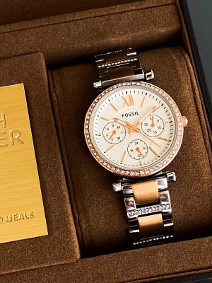 Fossil metal chain wrist watch for her