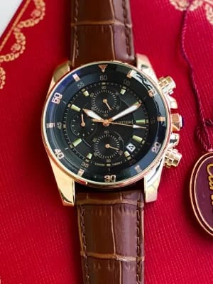 Cartier Premium brown leather strap watch for men