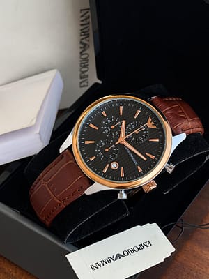 Emporio Armani leather strap automatic wrist watch