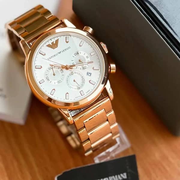 Emporio Armani gold metal strap wrist watch