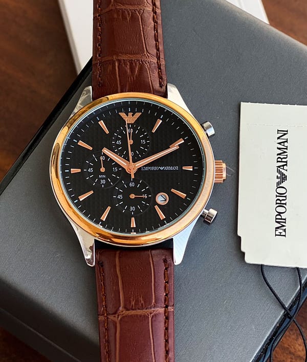 Emporio Armani leather strap automatic wrist watch